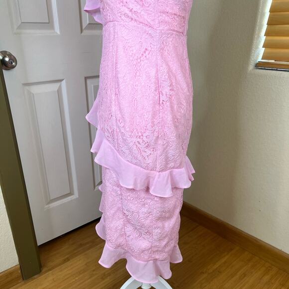 NWT Lovers + Friends Harris Pink Lace Strapless Midi Dress. - Picture 8 of 10